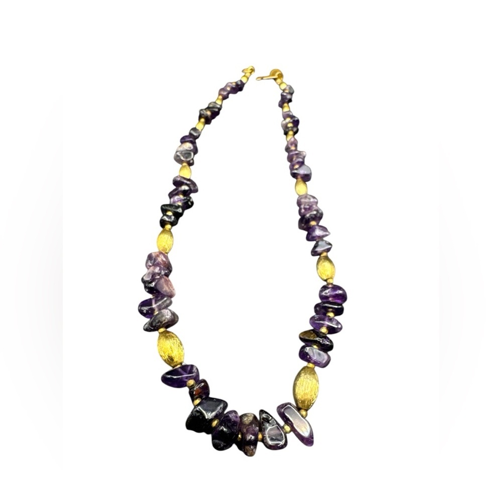 Vintage Miriam Haskell Amethyst Chip and Gold Necklace 16”